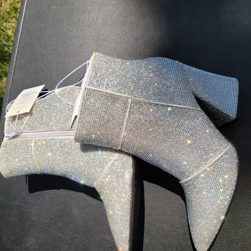 Sparkling Silver Rhinestone Ankle Boots
